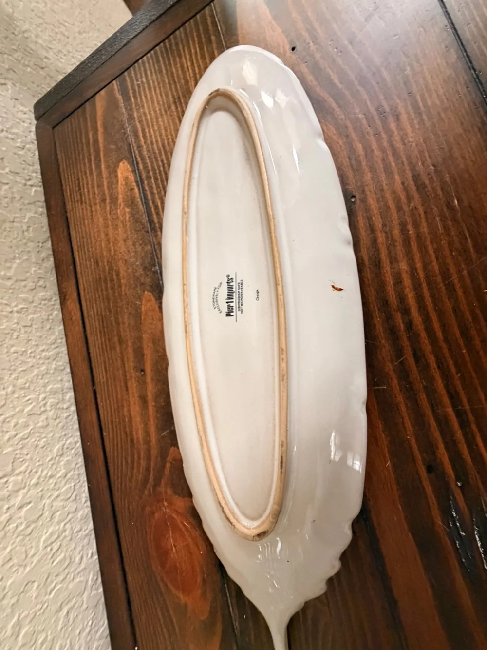 Pier 1 Cream Stoneware Dish with Black Stamp